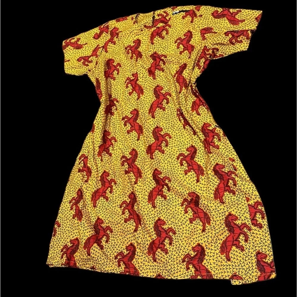 Vintage style 100% Cotton Ankara African  Batik Horse Print Summer Dress S/M